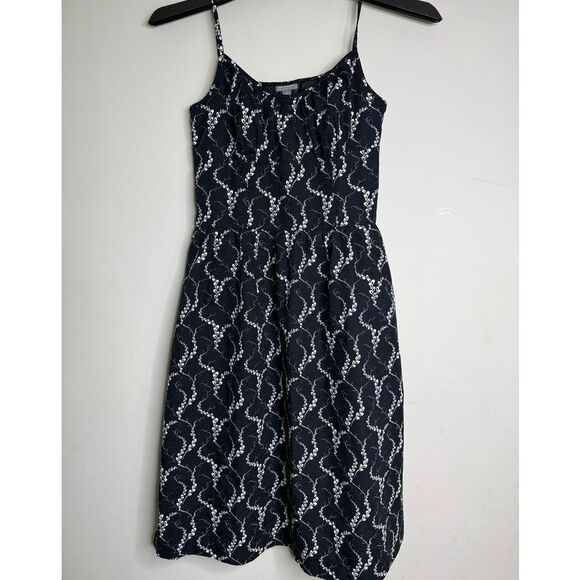 Ann Taylor‎ Size 2 Navy Floral Vine Print Spaghetti Strap Sundress A-Line Midi - Picture 1 of 3
